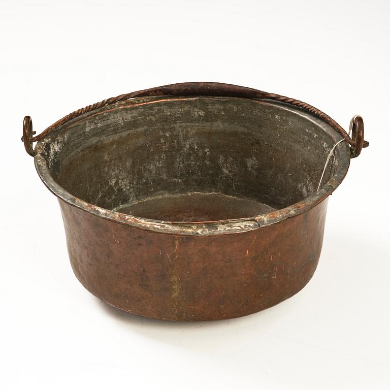 A Swedish copper cauldron, 18th century.