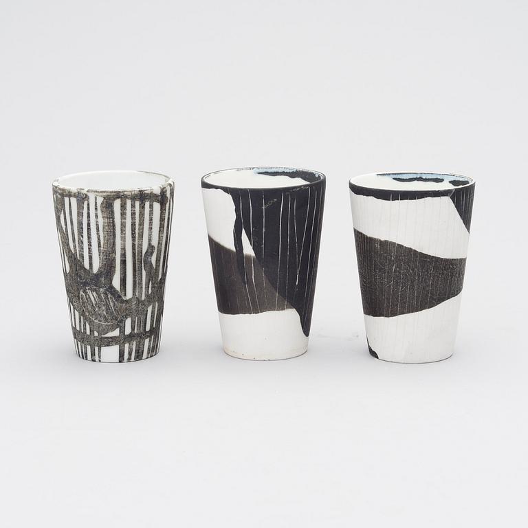 TOINI MUONA, A BEAKER, 3 PIECES. Signed TM.  Arabia, 1970s.