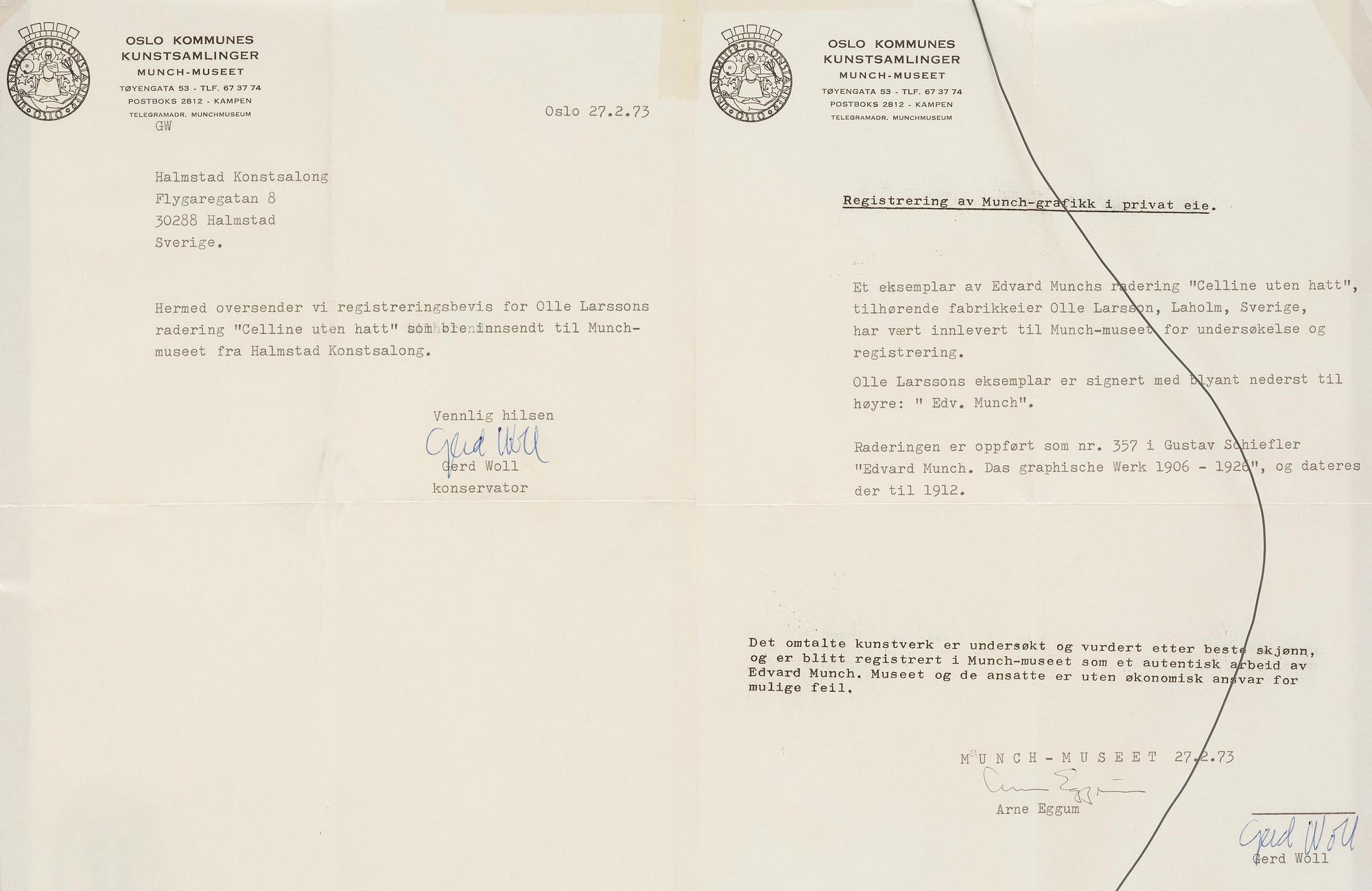 Edvard Munch, "Celline uten hatt" / "Celline Without Hat".