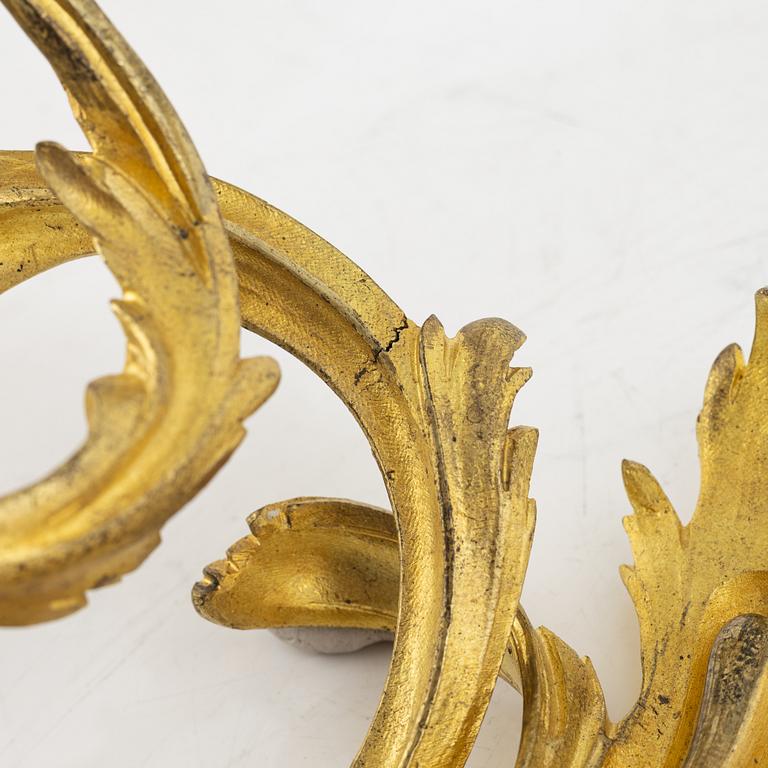 A pair of French Louis XV style two-branch appliques, 19th century.