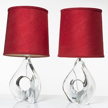 Daum, bordslampor, ett par, glas, Nancy, Frankrike, 1900-talets andra hälft.