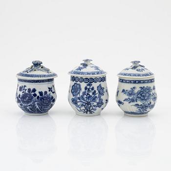 A set of six blue and white custard cups with stands, Qing dynasty, Qianlong (1736-95).