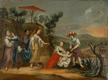 Jacob Jacobsz de Wet, his circle, Pharaoh's daughter finds Moses in the reeds.