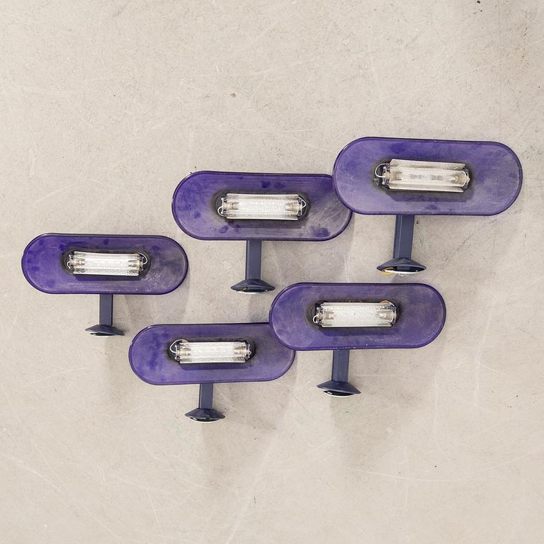 Perry King, Santiago Miranda & Gianluigi Arnald, wall lamps, "Jill", 5 pcs, Arteluce/Flos, Italy.