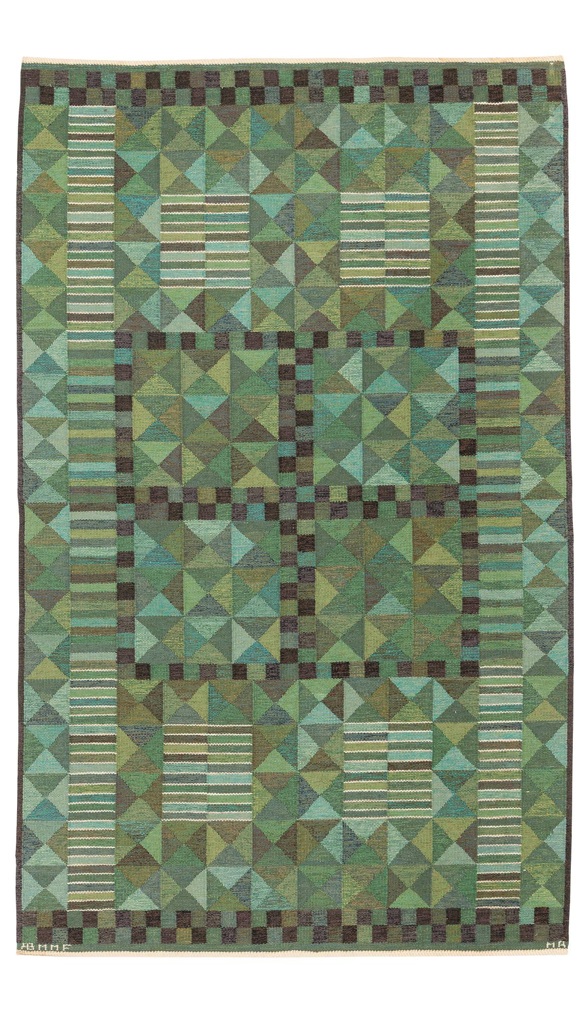Marianne Richter, matta, "Rubirosa grön", gobelängteknik, ca 294 x 180 cm, signerad AB MMF MR.