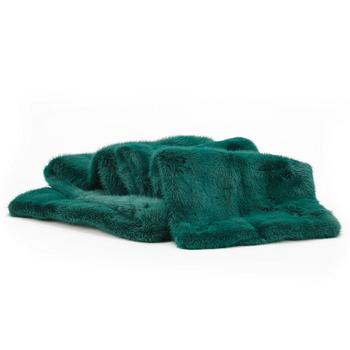 BVLGARI, a green mink stole.