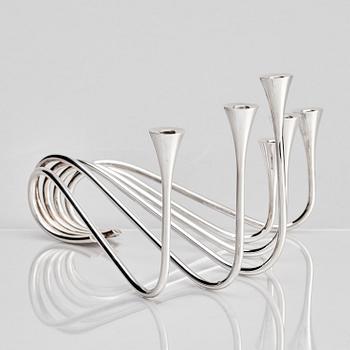 Ibi Trier Mørch, a pair of "Bølgeslag" six-branched sterling silver candelabra for A. Michelsen, Denmark 1951.
