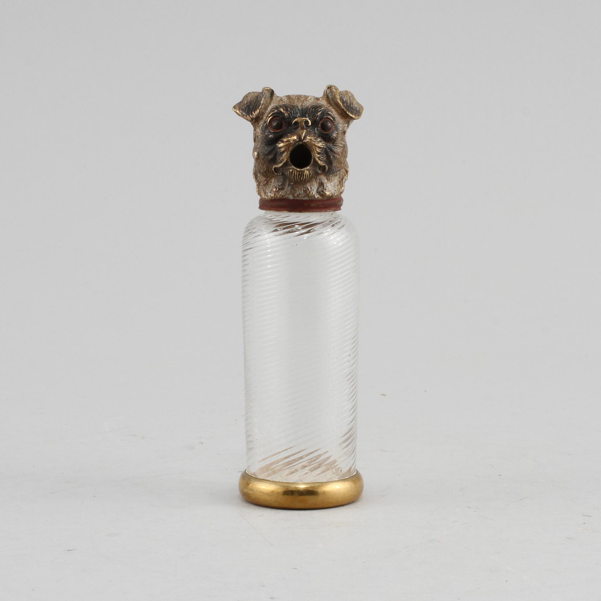 FLASKA, glas och metall, 1900-talets första hälft.