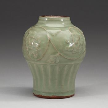 A celadon glazed vase and dish, Yuan/Ming dynasty.