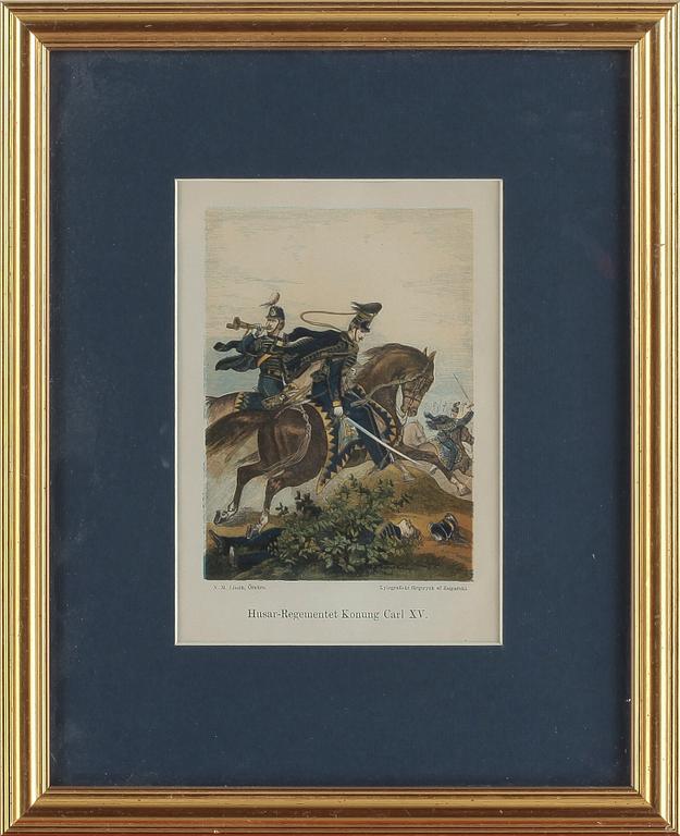 FÄRGPLANSCHER, 5st, xylografiska färgtryck utförda av Zamarski, utgivna av N.M. Lindh, Örebro, 1800-tal.