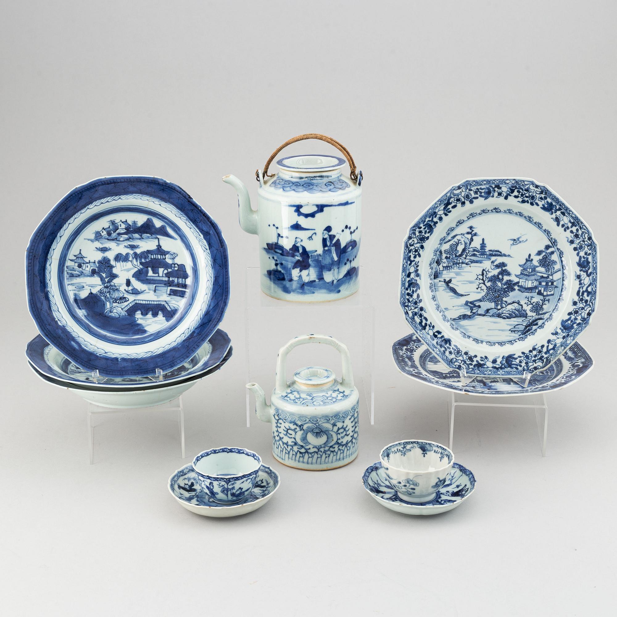 A group of blue and white porcelain, Qing dynasty, 18/19th Century.
