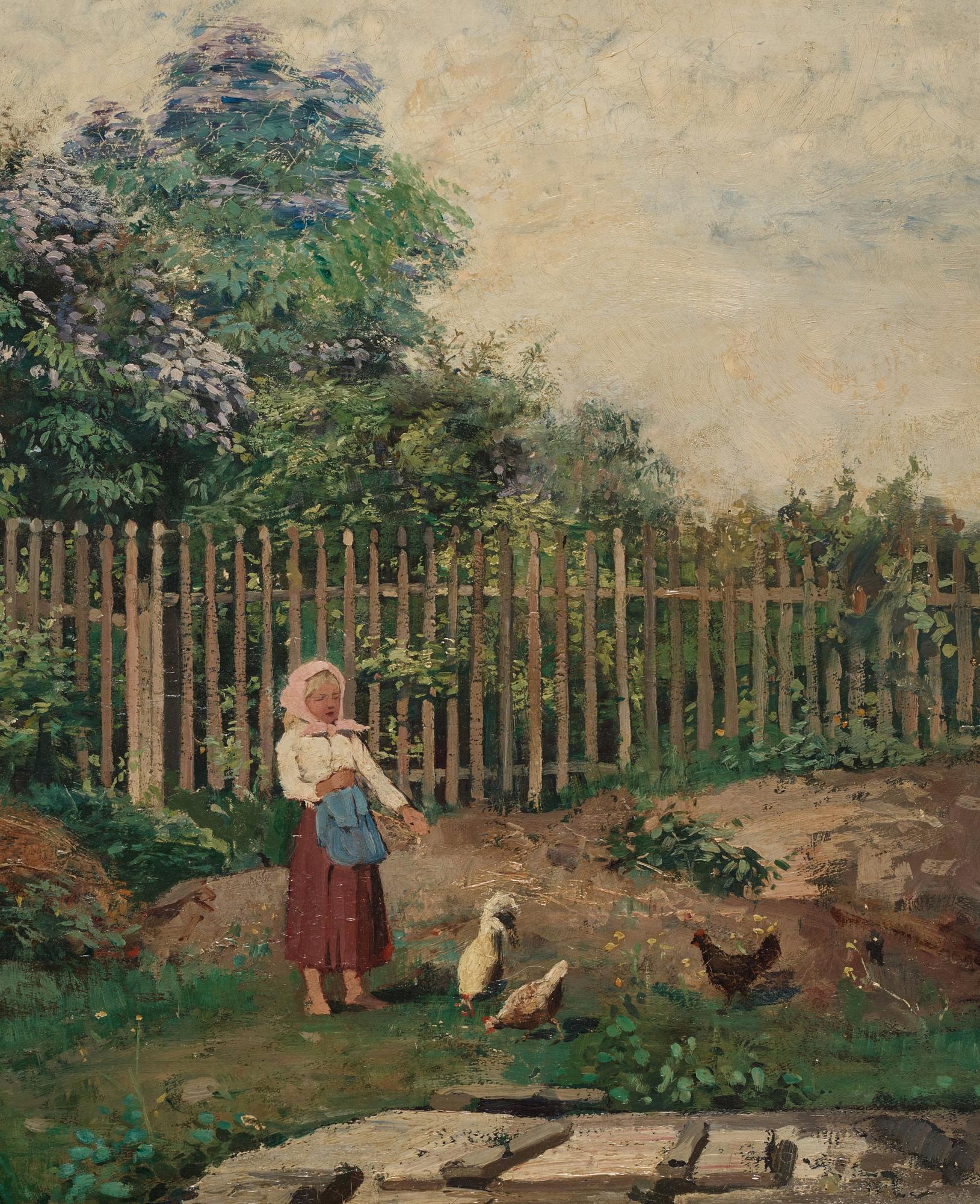 Gerda Tirén, Girl Feeding Chickens.