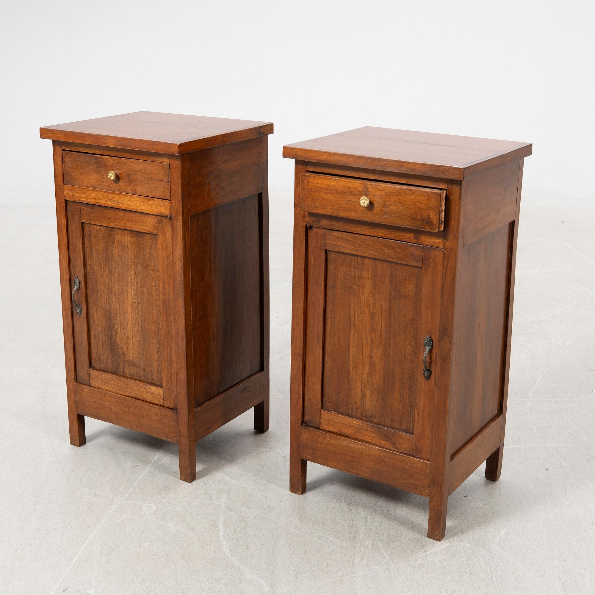 Bedside tables, a pair, first half of the 20th century.