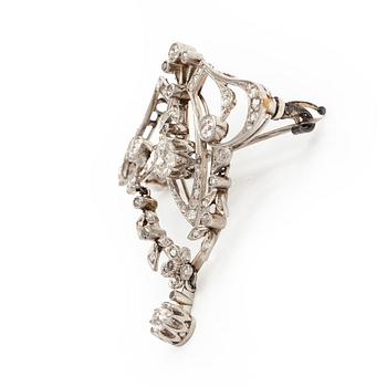 Brosch, gammal- och rosenslipade diamanter, platina.