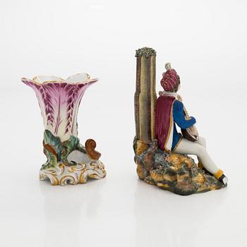 A mid-19th century porcelain vase, Miklashevskij porcelain factory, and a figurine, unknown manufacturer.