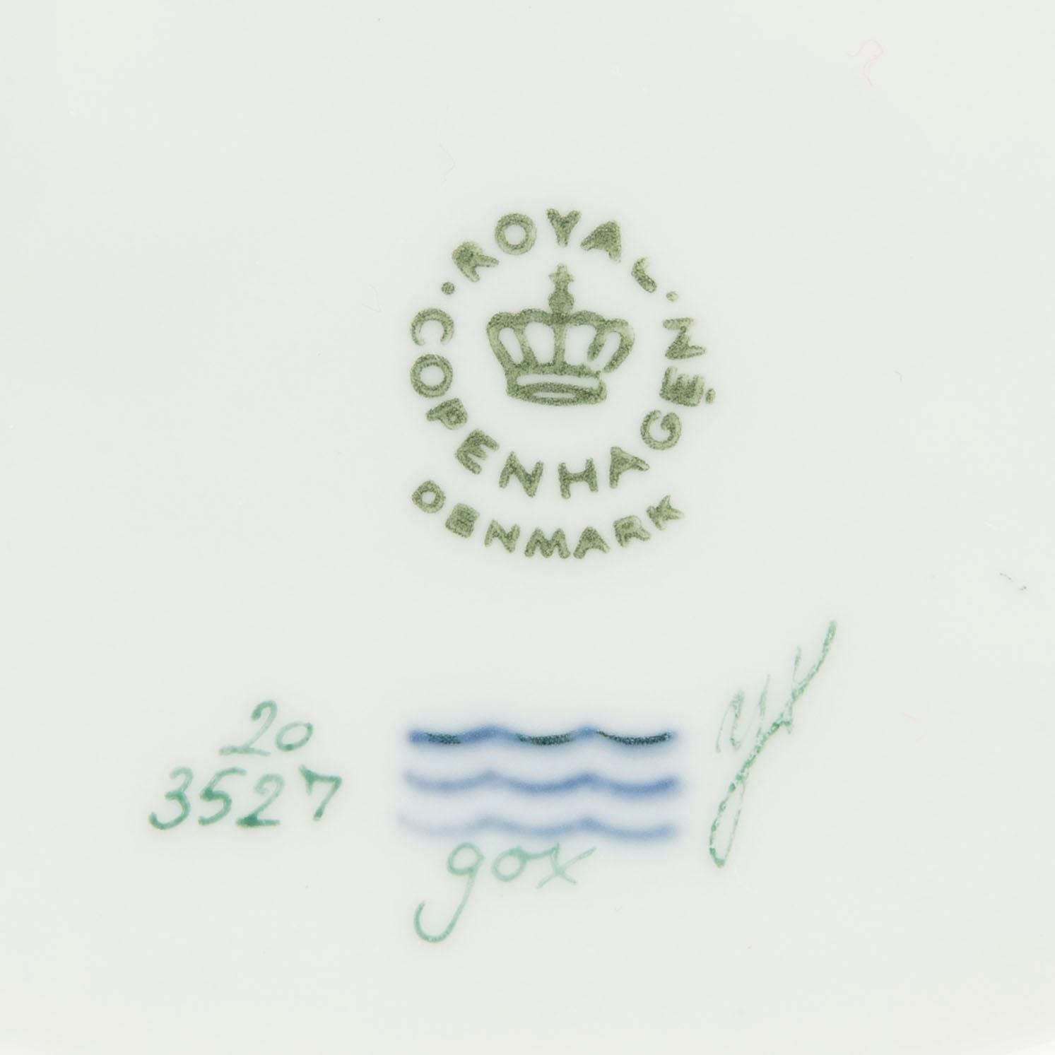 A pair of Flora Danica porcelain plates for Royal Copenhagen Denmark 20th century.