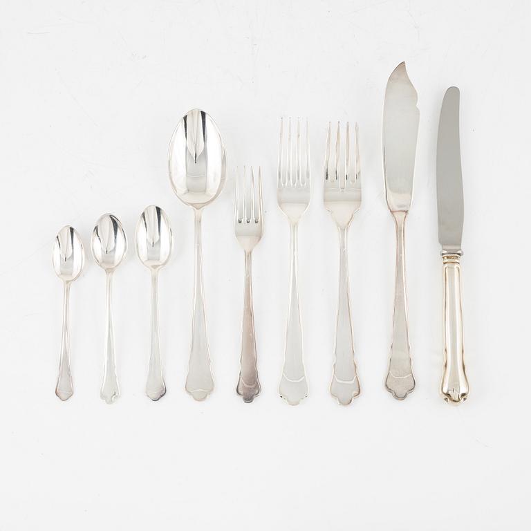 Bestickservis, 131 delar, silver, modell Chippendale, GAB Eskilstuna och Stockholm bl a 1979.