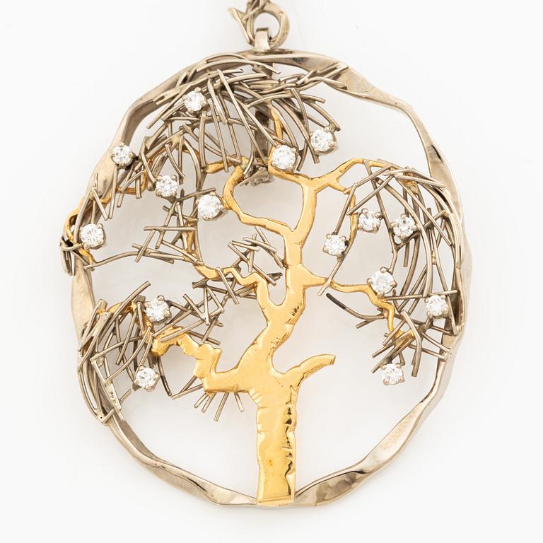 Claës E. Giertta, a necklace "Tree of Life", 18K gold and white gold with round brilliant-cut diamonds, Stockholm 1982.