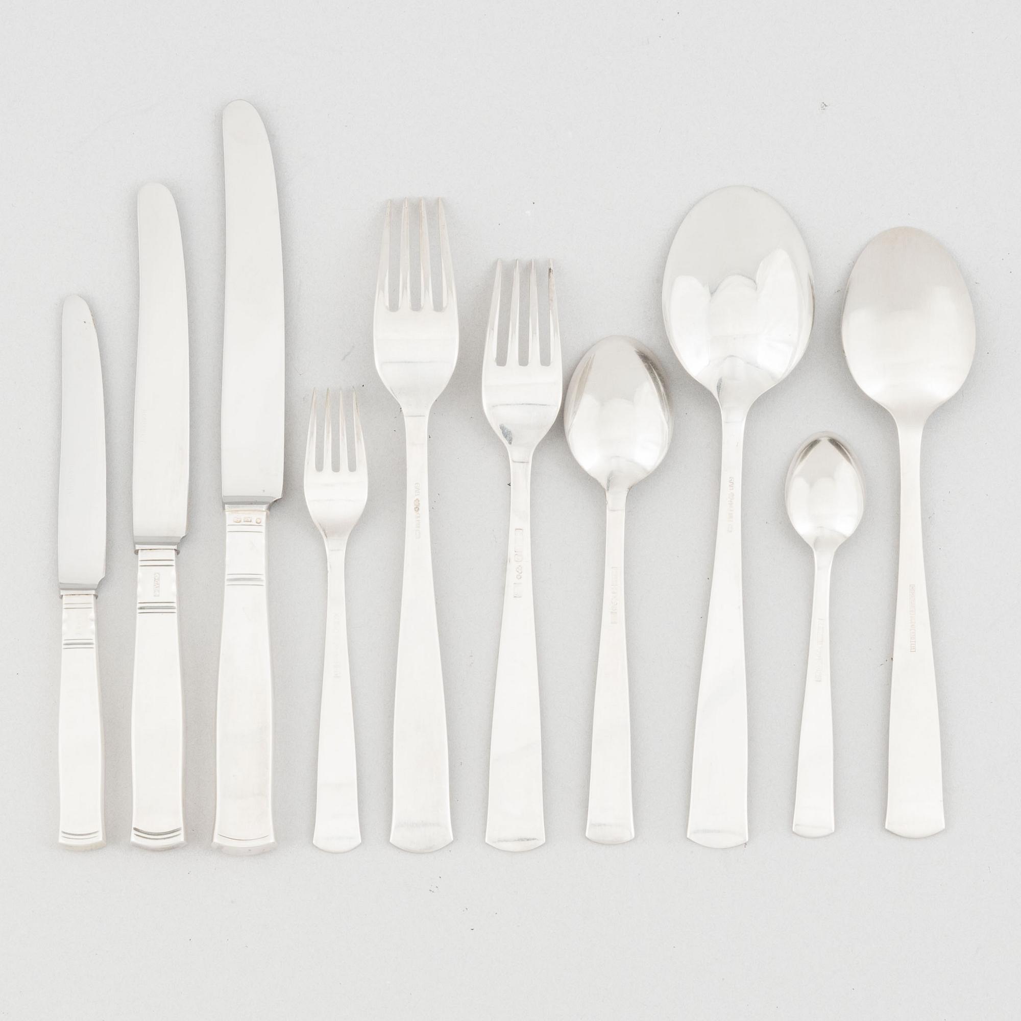A Swedish Silver Cutlery, Jacob Ängman, "Rosenholm", GAB, Stockholm and Eskilstuna (123 pieces).