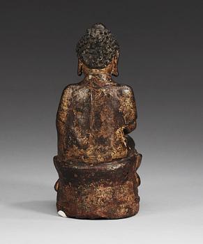 A bronze Buddha with traces of gilding, Ming dynasty, 16th century.