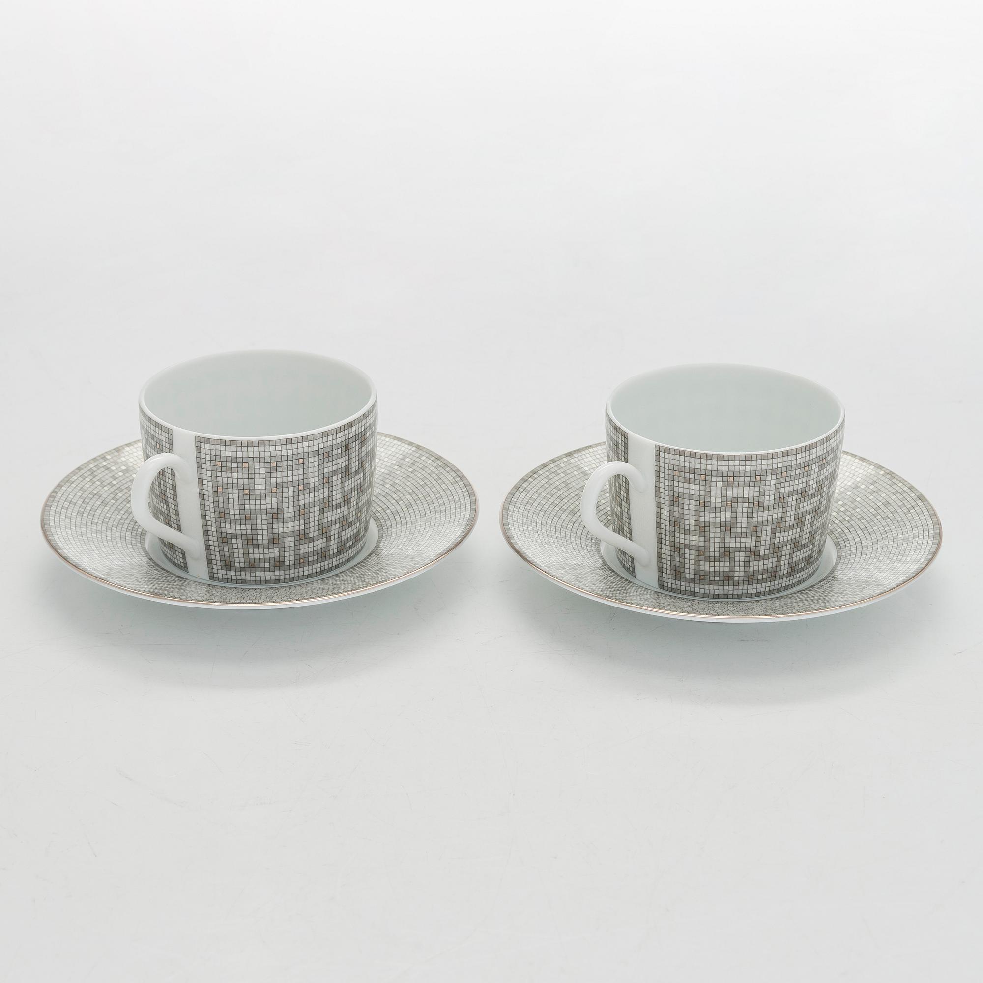 Hermès, cups with saucers, a pair, "Mosaique au 24".