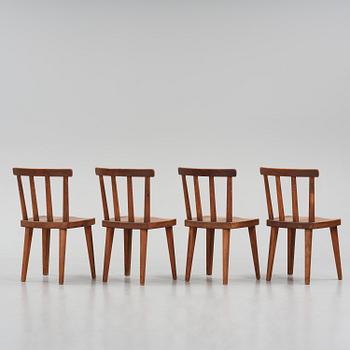 Axel Einar Hjorth, a set of four stained pine "Utö" chairs, Nordiska Kompaniet, Sweden, 1930s.