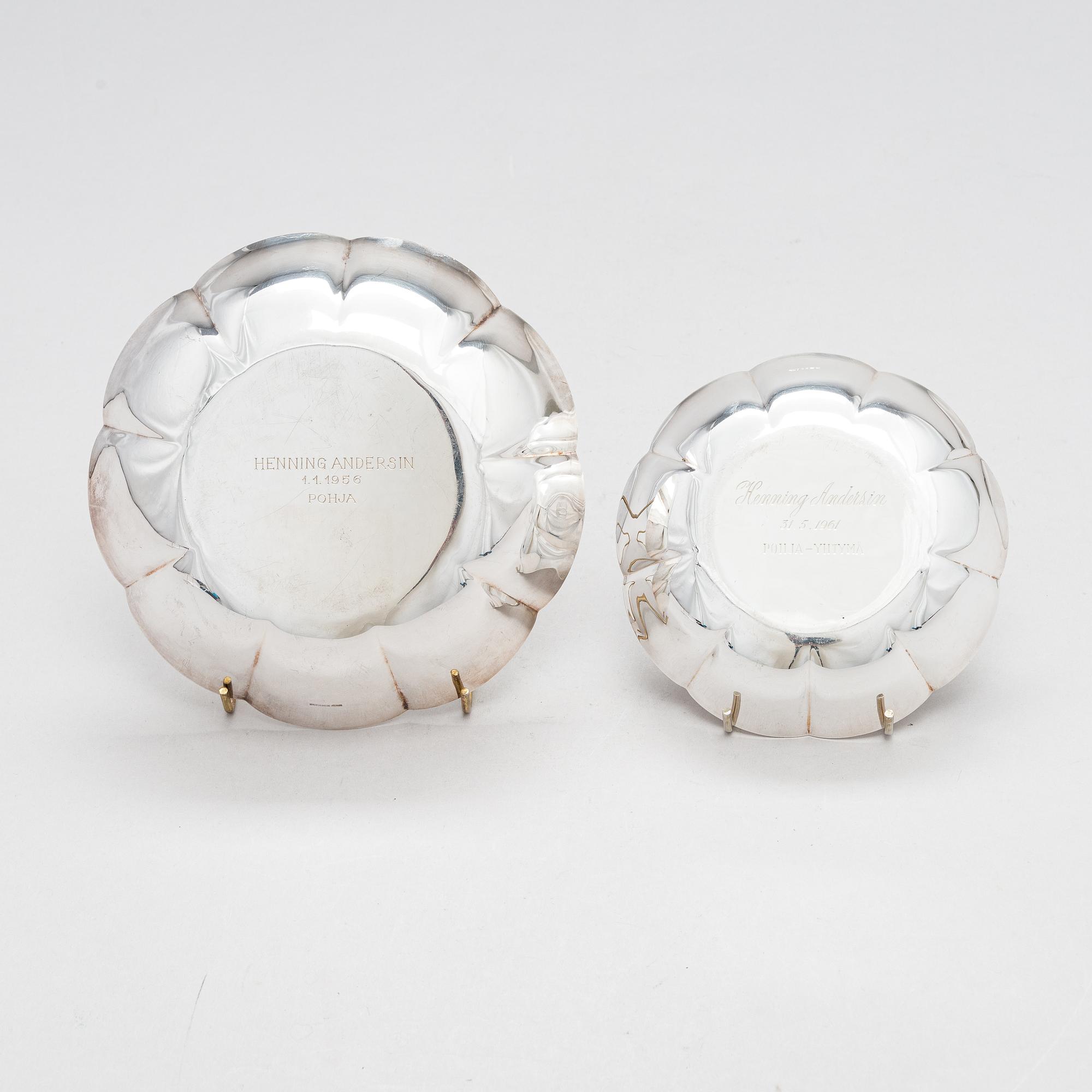Two 1950s silver bowls Hopeatehdas, Helsinki, 1957.