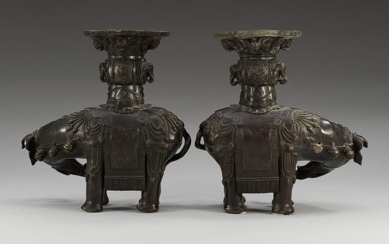 A pair of bronze figures of elephants, Qing dynasty, Jiaqing (1796-1820). (2).