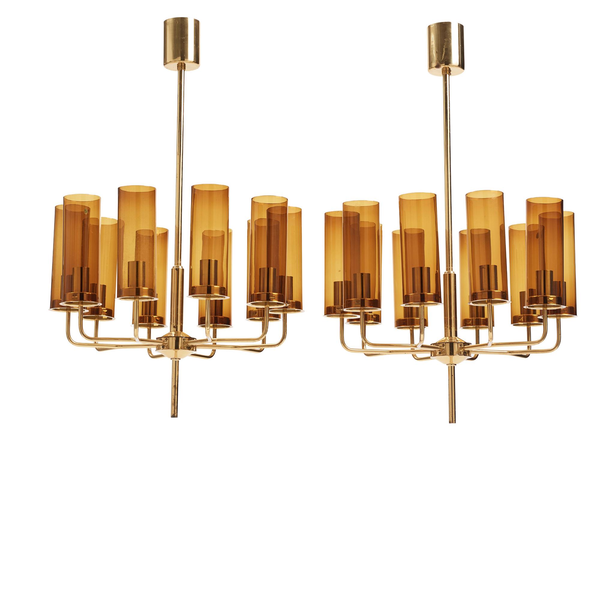 Hans-Agne Jakobsson, a pair of, "Sonata" chandeliers, model T-434/10, Hans Agne Jakobsson AB, Markaryd, Sweden 1960-70s.