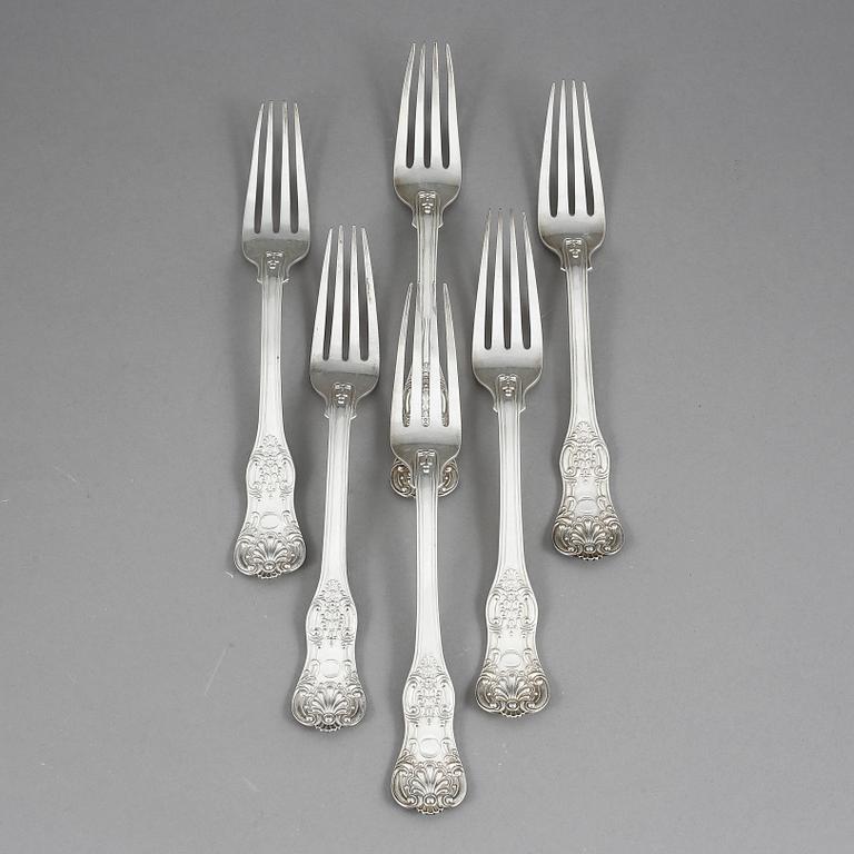 MATGAFFLAR, 6 st, silver, Christian Hammer, Stockholm. 1854. Vikt 450 g.