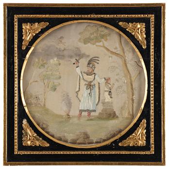 209. Ram med sidenbroderi, Sverige, daterad 1802, Sengustaviansk.