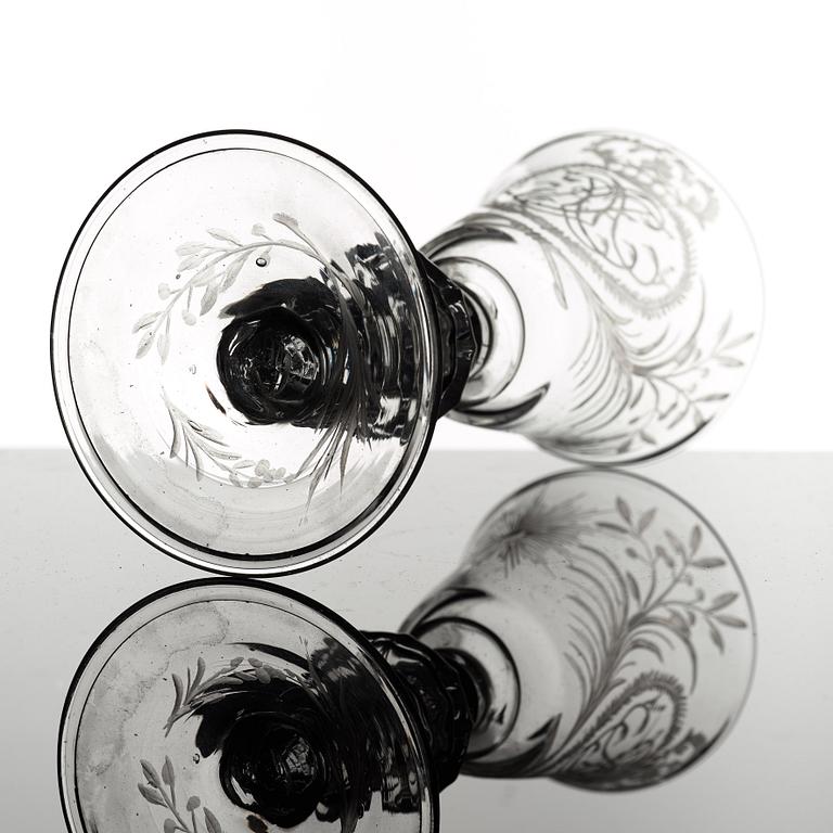 An engraved glass goblet, Kungsholms glasbruk, Sweden, 18th Century.