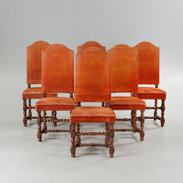 Six chairs in baroque style, made around year 1900.