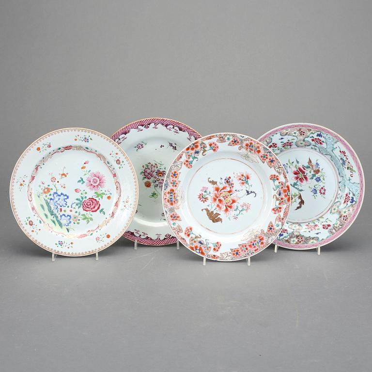 TALLRIKAR, 4 st, porslin, Qing dynastin, Qianlong (1736-95).