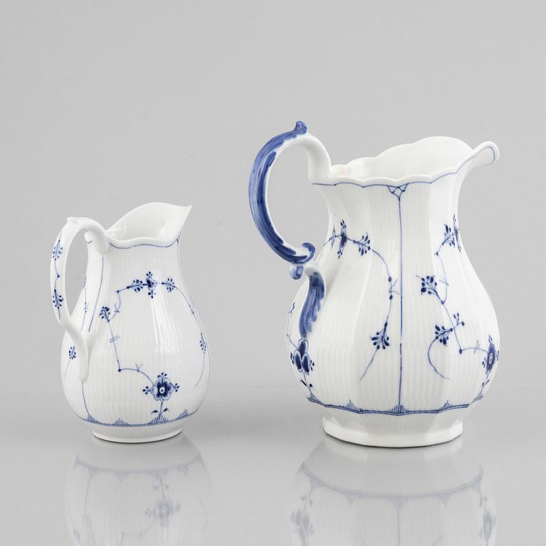 Two 'Blue Fluted Plain' porcelain pitcher, Royal Copenhagen, model 157 and 427, 1893-1923.