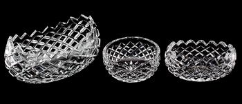 SKÅLAR, 3 st, glas/kristall, 1900-talets första hälft.