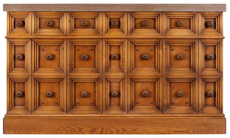 A sideboard attributed to Oscar Nilsson, oak and limestone sideboard, Stockholm 1940's.