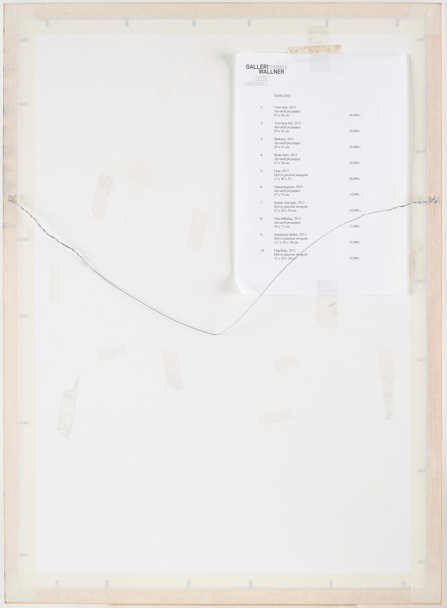 EMMA TRYTI, watercolour on paper, signed.