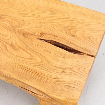 A sold elm coffee table, Söwe Konst, Sweden, dated 1977.