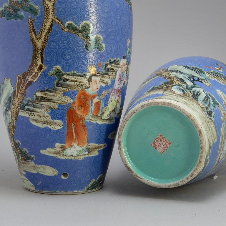 A pair of figural vases, late Qing dynasty, with Qianlong mark, about 1900.