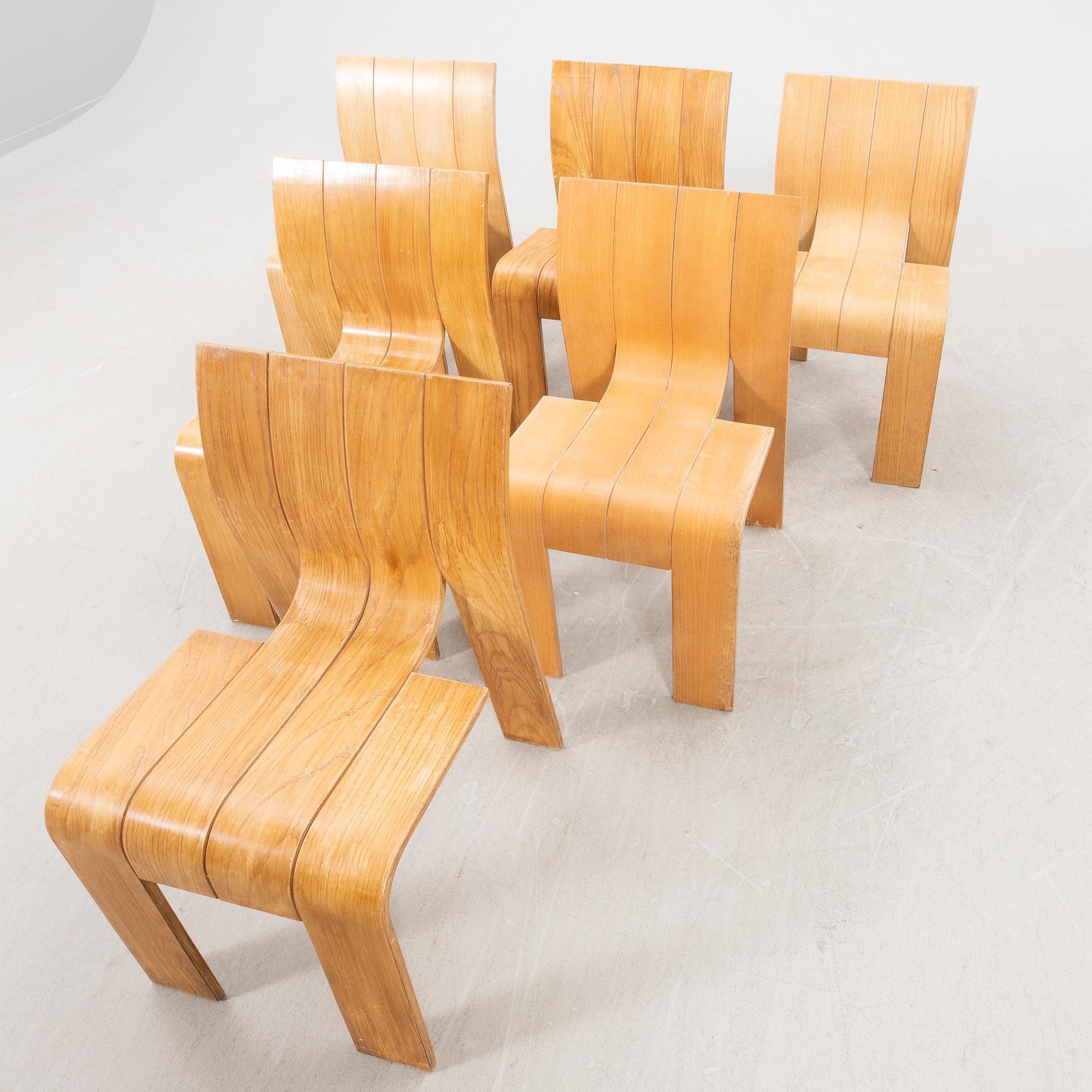 Gijs Bakker,  a set of six 1970s "Strip" chairs for Castelijn Netherlands.