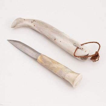 A reindeer horn knife by Olle Olsson, signed.