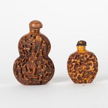 Two carved snuff bottles, China, 20th century.