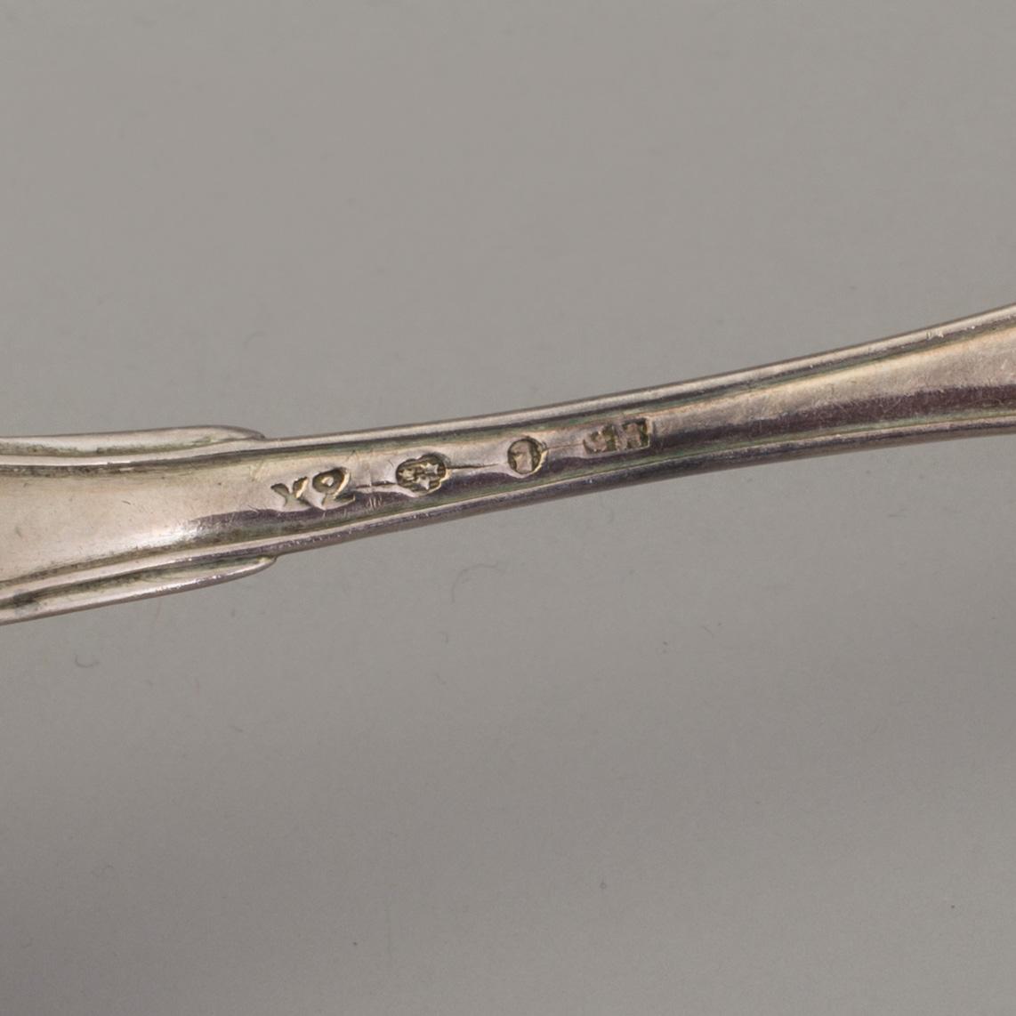 A set of six Swedish 19th century silver dinner-spoons, mark of Johan Carlssons widow, Norrkoping 1836.