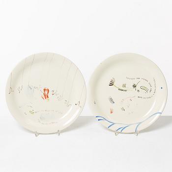Stig Lindberg, plates 9 pcs, "Löja", Gustavsberg 1948-62.