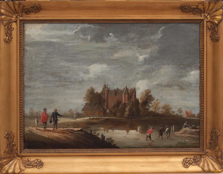 David Teniers d.y Follower of, The three towers at Perk, Belgium.