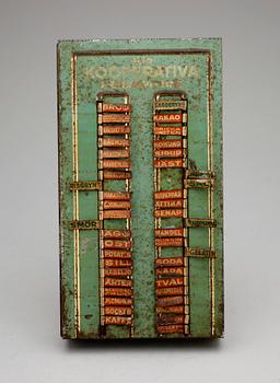 INKÖPSTAVLA TILL HUSHÅLLET, plåt, 1930/40-tal.