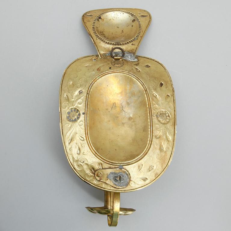 VÄGGPLÅT, mässing, bär stämpel, 1700-tal.