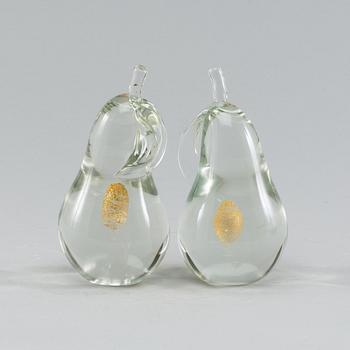 2 glass pears with gold dotted ball inside by Antonio Da Ros 1970 Cenedese.