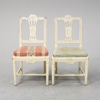 Seven Gustavian chairs from around year 1800.